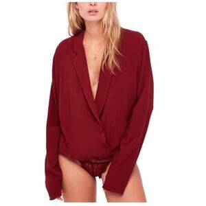 Free People Intimately Elsa Red Boho Bodysuit Snap Top Blouse Medium $89 M1